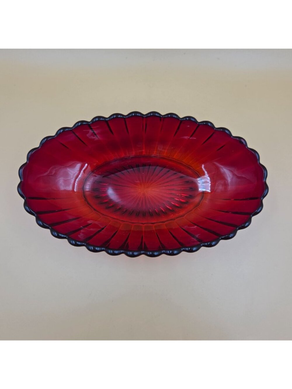 Imperial Glass Pillar Flute Ruby Red 8 Inch Oval Relish Serving Bowl Vintage - Picture 3 of 7